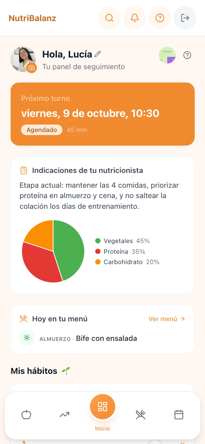Pantalla del plan semanal en la app del paciente